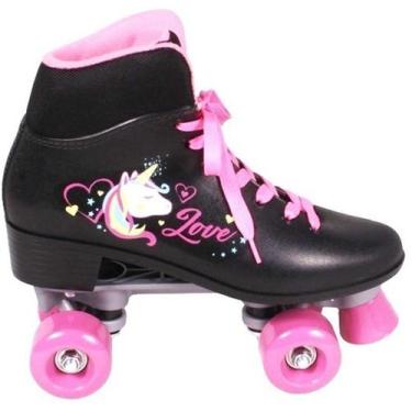 Imagem de Patins 4 rodas quad love preto e rosa clássico menina 36 - BEL FIX