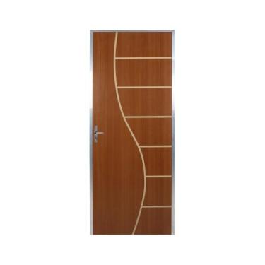 Imagem de Kit Porta de Madeira Decorada 212x95cm com Batente de Aluminio 3,6cm C