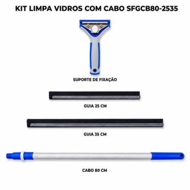 Imagem de Rodo Limpa Vidros Bralimpia laminas de 25 e 35cm cabo 80 cm