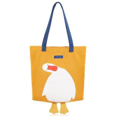 Imagem de Bolsa Tote MEETPET de Lona 38x38cm com Design 3D de Pato Amarelo
