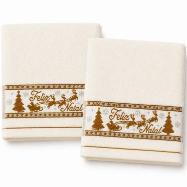 Imagem de Kit 40 Toalhas de Mãos e Lavabo Natalina 30x50CM 100% Algodão 400g-m2 Macias e Absorventes Vermelho e Branco Bene Casa