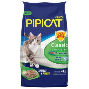 Imagem de Areia Higiênica Pipicat Classic Kelco 4kg - Odor Block, Grãos Finos e 