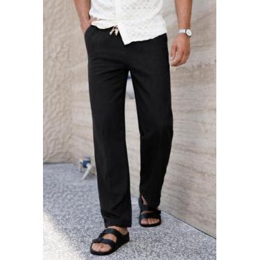 Imagem de Calça Linho Masculino Alfaiataria Ajustável Alta Qualidade Slim Social