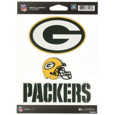 Imagem de NFL Rico Industries Folha de 3 peças de adesivo Triple Spirit, Green Bay Packers, 12,7 x 17,7 cm