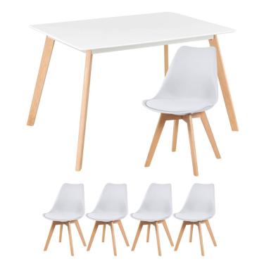 Imagem de Kit - Mesa de jantar retangular 80 x 120 cm branco + 4 cadeiras Leda branco