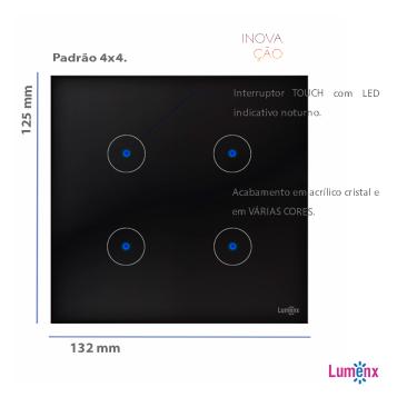Imagem de Interruptor De Luz Touch Tok Glass 4 Botões Preto Lumenx