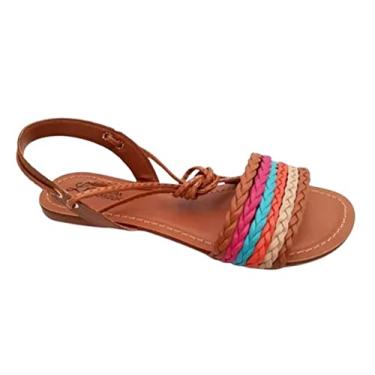Imagem de Sandália Rasteira Feminina Em Couro Colorida De Amarrar (41)