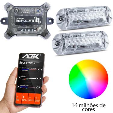 Imagem de 2 Strobo Automotivo Carro AJK 2 Faróis RGB Com Bluetooth