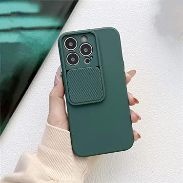 Imagem de Capa de proteção de câmera deslizante para iPhone 13 12 11 Pro XS Max X XR 7 8 Plus SE2020 Capa de silicone de cor sólida, DRAK GREEN, para iPone SE 2020