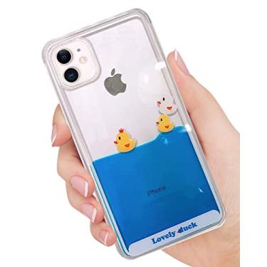Imagem de SGVAHY Capa de telefone para iPhone 12, 3D dinâmico, azul, patos flutuantes e navio pirata, capa de silicone macio, areia movediça para iPhone 12