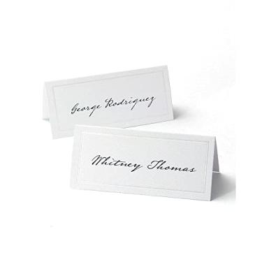 Imagem de Gartner Studios Cartões de mesa de pérola branca, cartolina branca com borda de pérola para casamento, imprimíveis em impressoras a laser/injet, 210 g/m2, 9,5 x 4,4 cm, 48 unidades (83001)