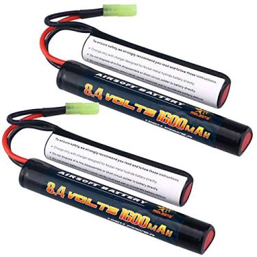 Imagem de melasta Pacote com 2 baterias 8,4V 1600mAh Butterfly Nunchuck NIMH compatível com mini conector Tamiya Airsoft Guns