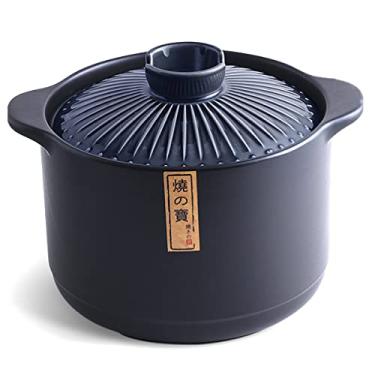 Imagem de Caçarola de cerâmica pote de argila japonesa donabe panela redonda de barro panela de cerâmica panela de ensopado resistente ao calor para uso diário Bibimbap e sopa, azul, 5,5L