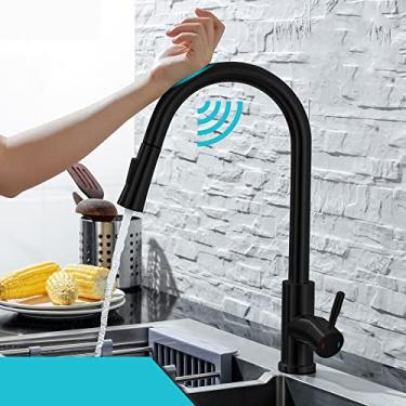 Imagem de Torneira de cozinha com sensor de níquel escovado aço inoxidável preto indução inteligente misturado com controle de toque torneira para pia, 2, China