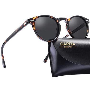 Imagem de CARFIA Óculos de sol vintage polarizados para homens, proteção UV400, retrô, moderno, armação de acetato feito à mão CA5288L, tamanho �nico