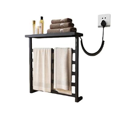 Imagem de Toalheiro de aquecimento elétrico de banheiro rack de perfuração livre de secagem de vaso sanitário, preto