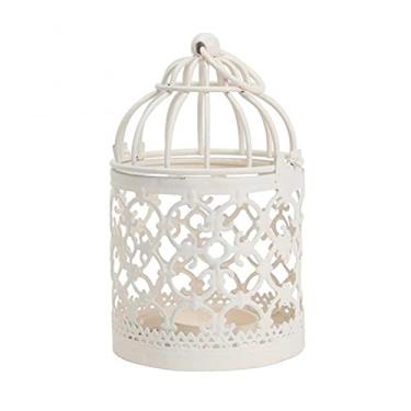 Imagem de KIZQYN Gaiolas redondas decoração gaiola de pássaro de metal para pendurar na parede para pássaros pequenos decoração interna ao ar livre gaiola de voo branca