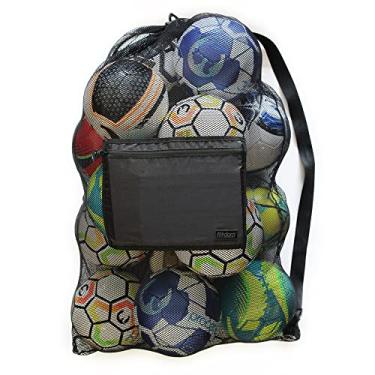 Imagem de Bolsa de malha de bola de futebol extra grande para esportes, praia e equipamentos de natação. Alça de ombro ajustável feita para adultos e crianças. Bolso lateral seguro com zíper para itens pessoais. 101 x 76 cm, preto
