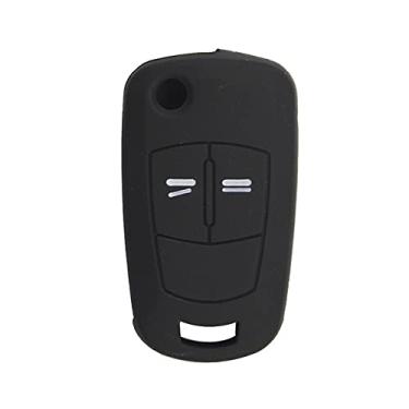 Imagem de CSHU 2 Botões Silicone Remoto Flip Folding Car Key Case Cover Chaveiro Ring Key Bag, apto para Opel Vauxhall Corsa Astra Vectra Signum, preto