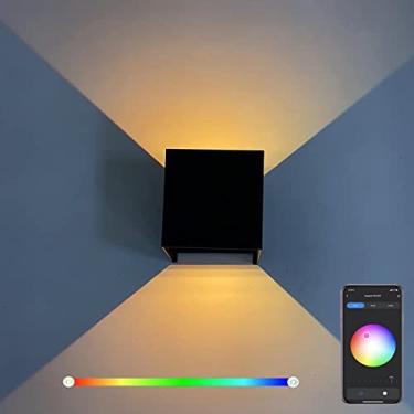 Imagem de Lâmpada De Parede Externa Regulável IP65 À Prova D'água Luzes Ambientais De Jardim WiFi APP Controle Moderno Alumínio Lâmpada De Parede LED Iluminação Para Cima E Para Baixo 3000K + Mudança De Cor