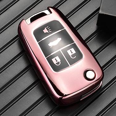 Imagem de YJADHU Capa de chave TPU macia proteção de chave, apto para Chevrolet Buick para Cruze Aveo Trax Opel Astra Corsa Meriva Zafira Antara J, 4 botões, rosa