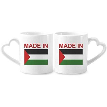Imagem de Feito na Palestina Country Love Conjunto de canecas de porcelana de cerâmica para amantes de coração