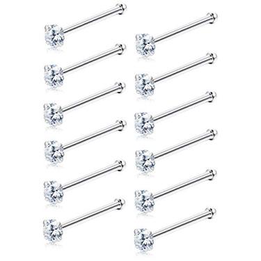 Imagem de Anéis de nariz Sllaiss 12 peças, feitos com piercing de cristal Swarovski, joia corporal de 1,5 mm, aço inoxidável cirúrgico, 4 pinos, conjunto de joias de piercing de nariz