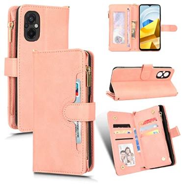 Imagem de Capas de telefone de negócios de moda de luxo compatíveis com Xiaomi Poco M5 Poco M 5 capa de couro com zíper 6 slots de cartão clipe de carteira à prova de choque capa de telefone (rosa, Xiaomi Poco M5)