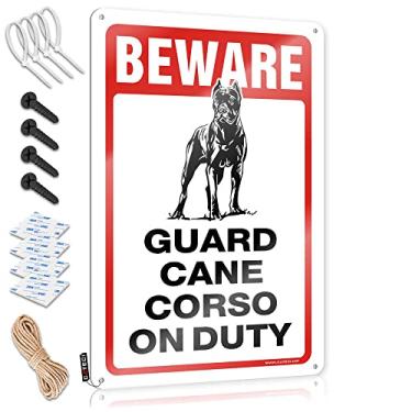 Imagem de Placas de parede engraçadas, cuidado! Guard Cane Corso On Duty Placa de lata presentes engraçados de caça pôsteres legais para homens (Tamanho: 30X40 cm)