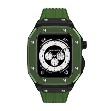 Imagem de KANUZ Caixa de relógio de liga para Apple Watch Series 7 6 5 4 SE 45mm 42mm 44mm Luxo Metal Borracha Aço Inoxidável Relógio Modificação Kit Pulseira de Relógio (Cor: Verde Preto, Tamanho: 42mm)