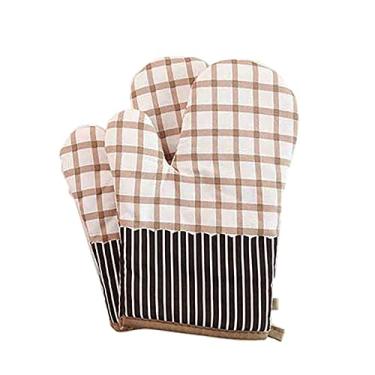 Imagem de Luvas de forno luvas de algodão macio para grelhar cozinhar microondas churrasco assar com forro interno macio luvas de forno de cozinha, bege, 17 * 26 cm