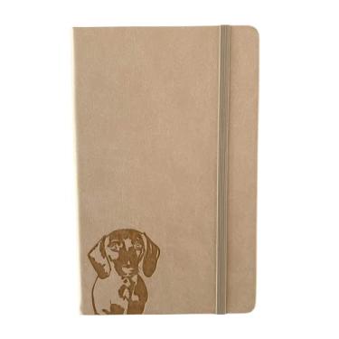 Imagem de Caderno A5 Dachshund de capa dura – couro PU, páginas pautadas de 100 g/m², marcador de página, caderno ou diário (bege)