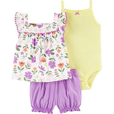 Imagem de Conjunto de bermuda Carter's para bebês meninas, Floral Purple/White/Yellow, 24 Months