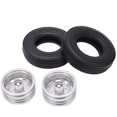 Imagem de Cubo dianteiro com pneus de borracha, cubo frontal de metal fino de alta resistência com pneus de borracha forte resistente ao desgaste para reboque trator para carro RC 1/14 (prata)