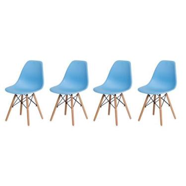 Imagem de Kit 4 Cadeiras Charles Eames Eiffel Azul Claro Base Madeira Sala Cozin