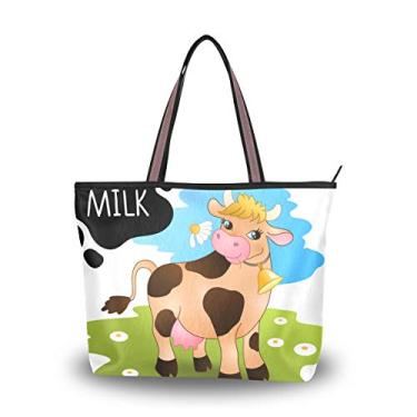 Imagem de Bolsa feminina com alça superior fofa de vaca no prado, bolsa de ombro, Multicolorido., Medium