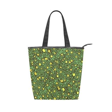 Imagem de Bolsa feminina de lona durável, folhas verdes, frutas, grande capacidade, sacola de compras