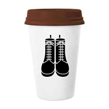 Imagem de Bota masculina preta cano alto padrão contorno caneca café copo cerâmica tampa