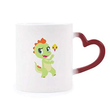 Imagem de Caneca de grés sensível ao calor Dinosaur Kingdom Love You Caneca vermelha que muda de cor