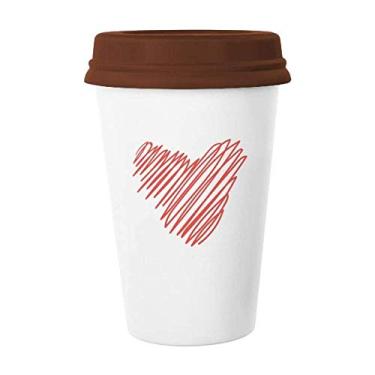 Imagem de Caneca de cerâmica com desenho em linha vermelha de coração para o dia dos namorados, copo de café