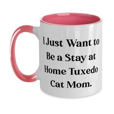 Imagem de Caneca de gato de smoking brilhante com dois tons de 325 ml, I Just Want to Be a Stay at Home smoking Cat Mom, presente para gato, mãe, perfeita para amigos