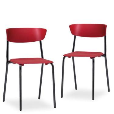 Imagem de Kit 02 Cadeiras Fixa Base Preta Empilhável Bit Vermelho - Lyam Decor