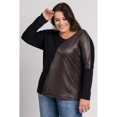 Imagem de Blusa Feminina Manga Longa Morcego Plus Size Visco Detalhe Animal Print - Serena