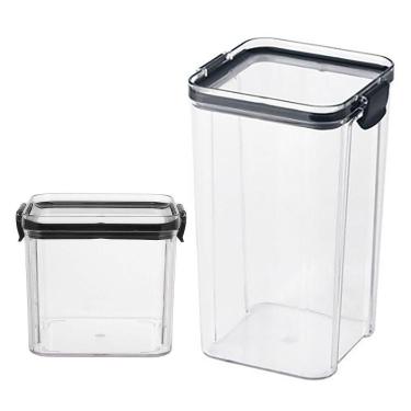 Imagem de Pote Hermetico Conserva Tampa Trava kit 2 Unid Acrilico Transparente Alimento Mantimento Cozinha