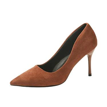 Imagem de Sandálias femininas moda outono e inverno sapatos casuais salto baixo bico redondo liso malha tecido confortável sem cadarço (marrom, 8)