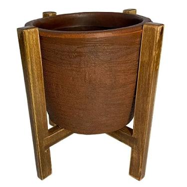 Imagem de Conjunto de Vaso de Planta com Suporte de Madeira Decorativo (Pequeno (20x23), Marrom)