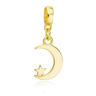 Imagem de Pingente Berloque Lua com Estrela Pandora Banhado a Ouro 18k