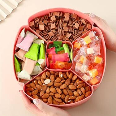 Imagem de Bandeja De Servir De Plástico Redonda Seccional De 5, Prato De Servir Nozes De Doces Dividido, Bandeja De Aperitivo De Prato De Frutas Vegetarianas Para Frutas Secas, Lanche, Sobremesas(B)