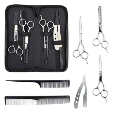 Imagem de Kit Barbeiro Aço Inox Cabeleireiro Tesouras Navalha Pentes Barbearia Corte Masculino Profissional Barbeiro Cabeleireiro