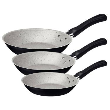 Imagem de Conjunto de Frigideiras 3 Peças Tramontina Caribe em Alumínio com Revestimento Interno e Externo Antiaderente Starflon Max - Preto/Cinza